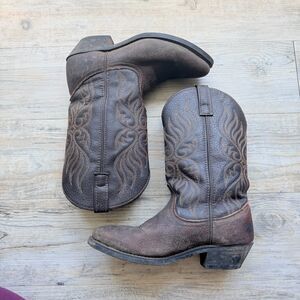 Vintage Cowboy Boots Western Laredo Distressed Brown Leather Cowgirl 8M
